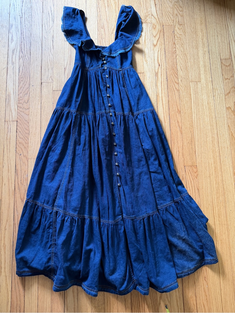 Pilcro Dark Blue Denim Button-Front Tiered Sundress - Picture 2 of 6